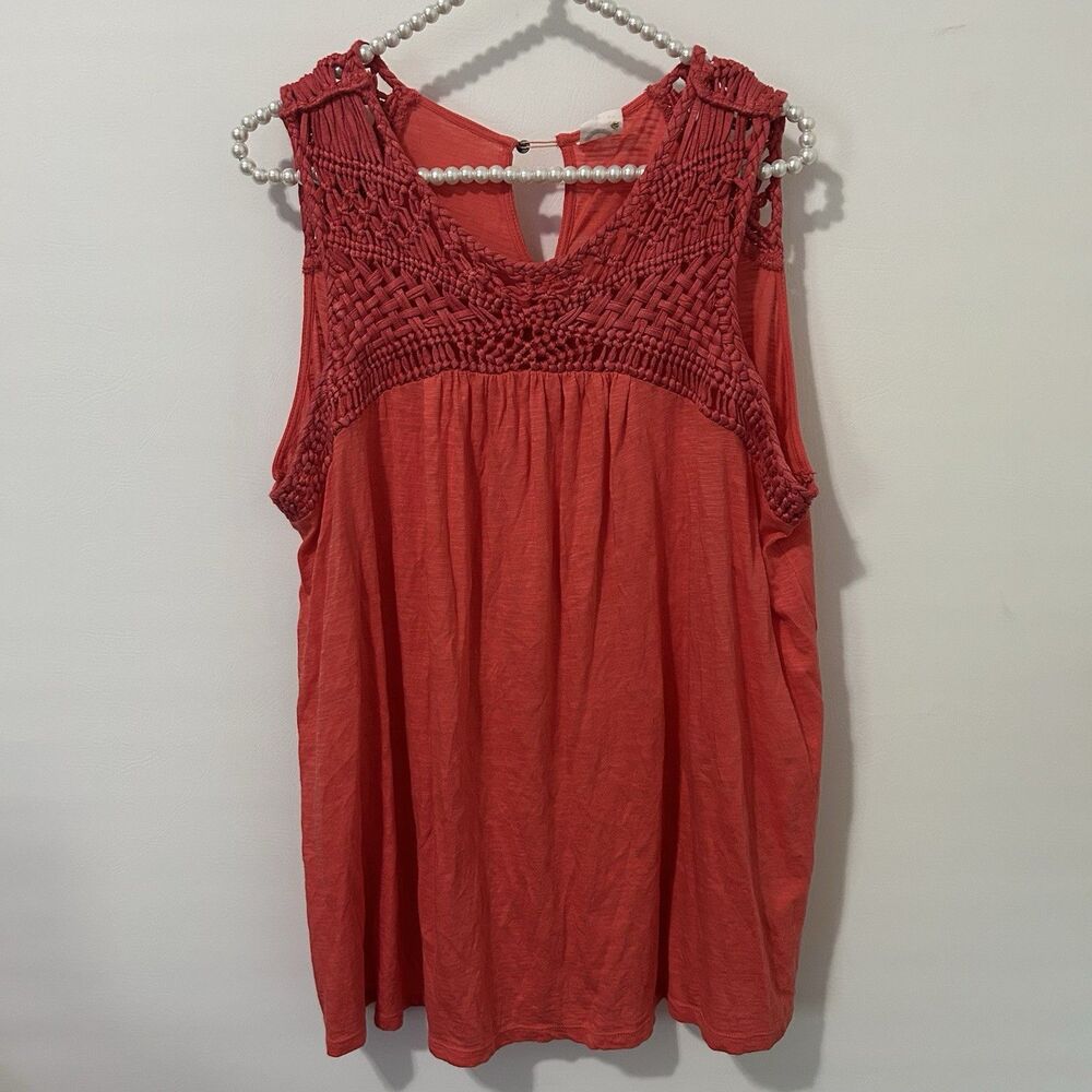 Anthropologie Akemi + Kin Crochet Tank Top Red Boho 1X Festival Flowy Peasant